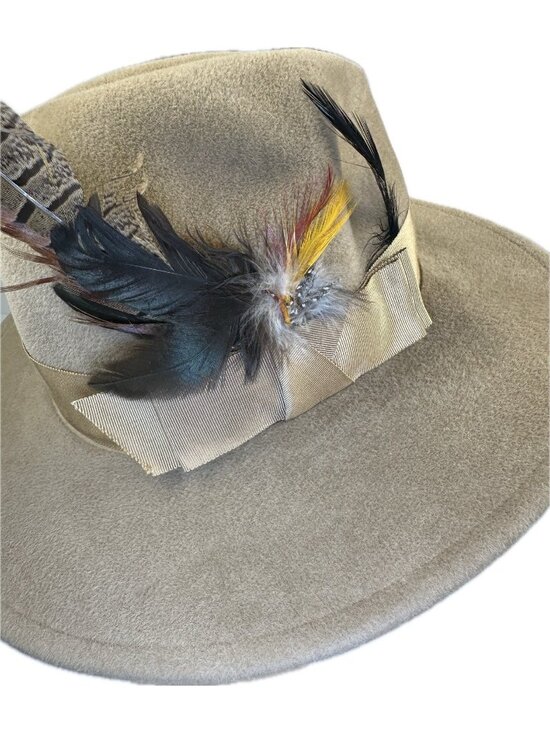 Betmar Unisex Wool Felt Fedora Hat Tan Wide Brim Feather S main image 9